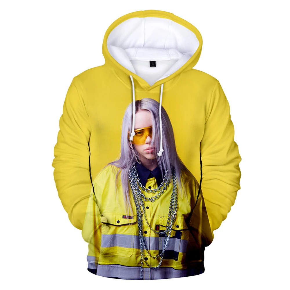 Супер звезда Billie Eilish 3D Толстовка с капюшоном Женская/мужская осень и зима теплый