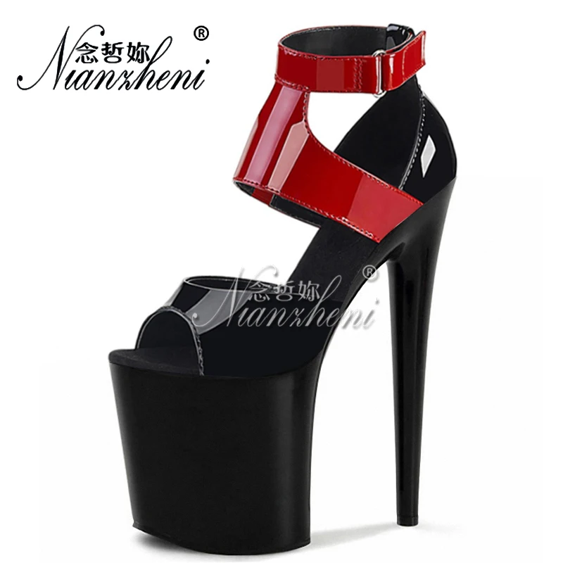

8 inches Hollow Open Toe Women's Sandals Mixed colors Nightclub Pole dancing Patent leather 20cm Super Stiletto heels Mature New