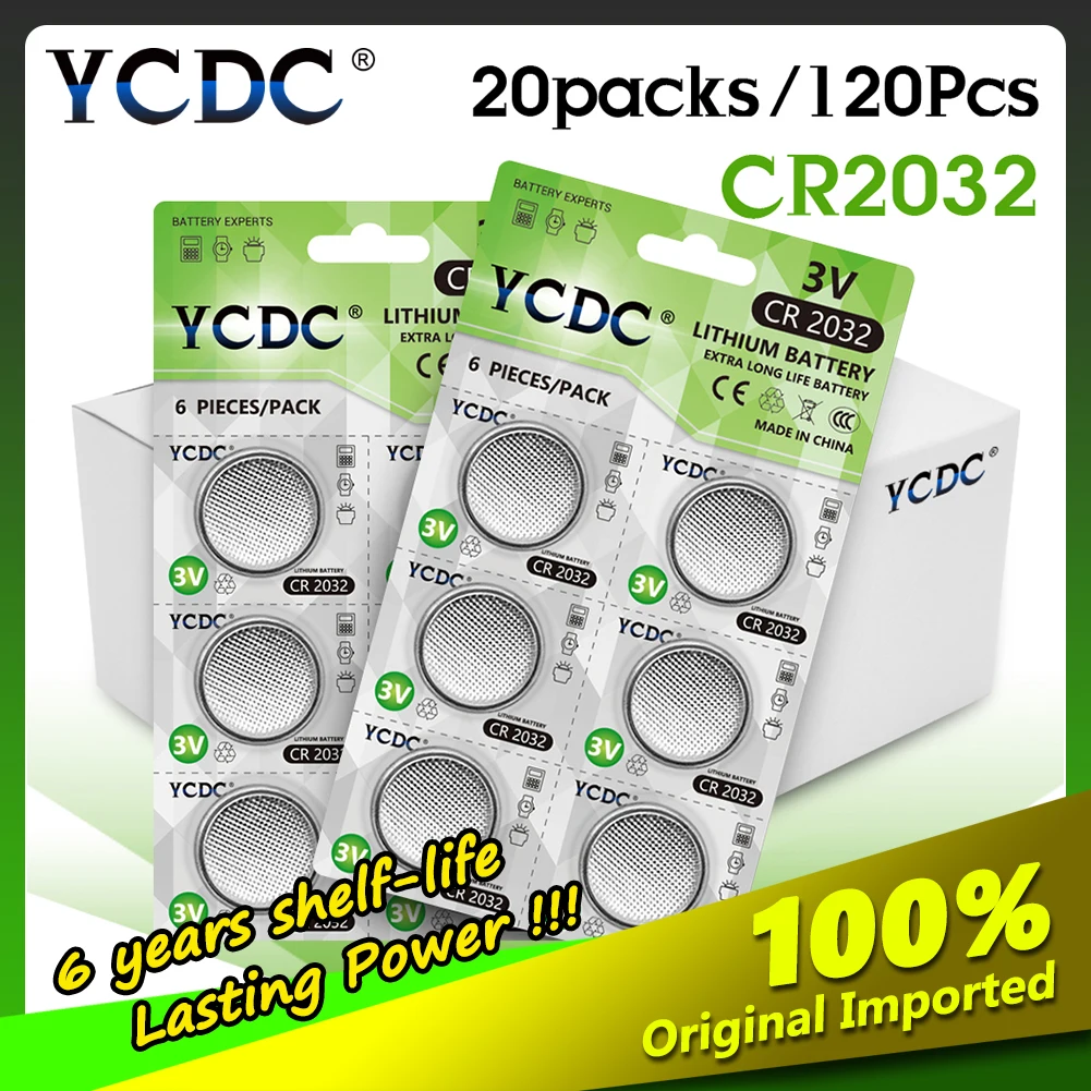 

YCDC CR2032 120pcs 3V Cell Battery Button Coin Battery cr 2032 DL2032 KCR2032 ECR2032 Lithium Batteries For Watches Clocks Toys