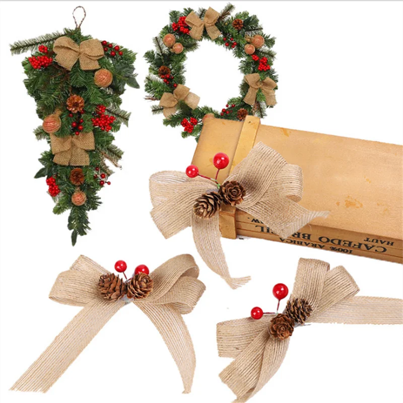 

NEW Home Jute Burlap White Lace Event Party Supplies Birthday Cultery Bow Wedding New Year Vintage Christmas Tree Decoration
