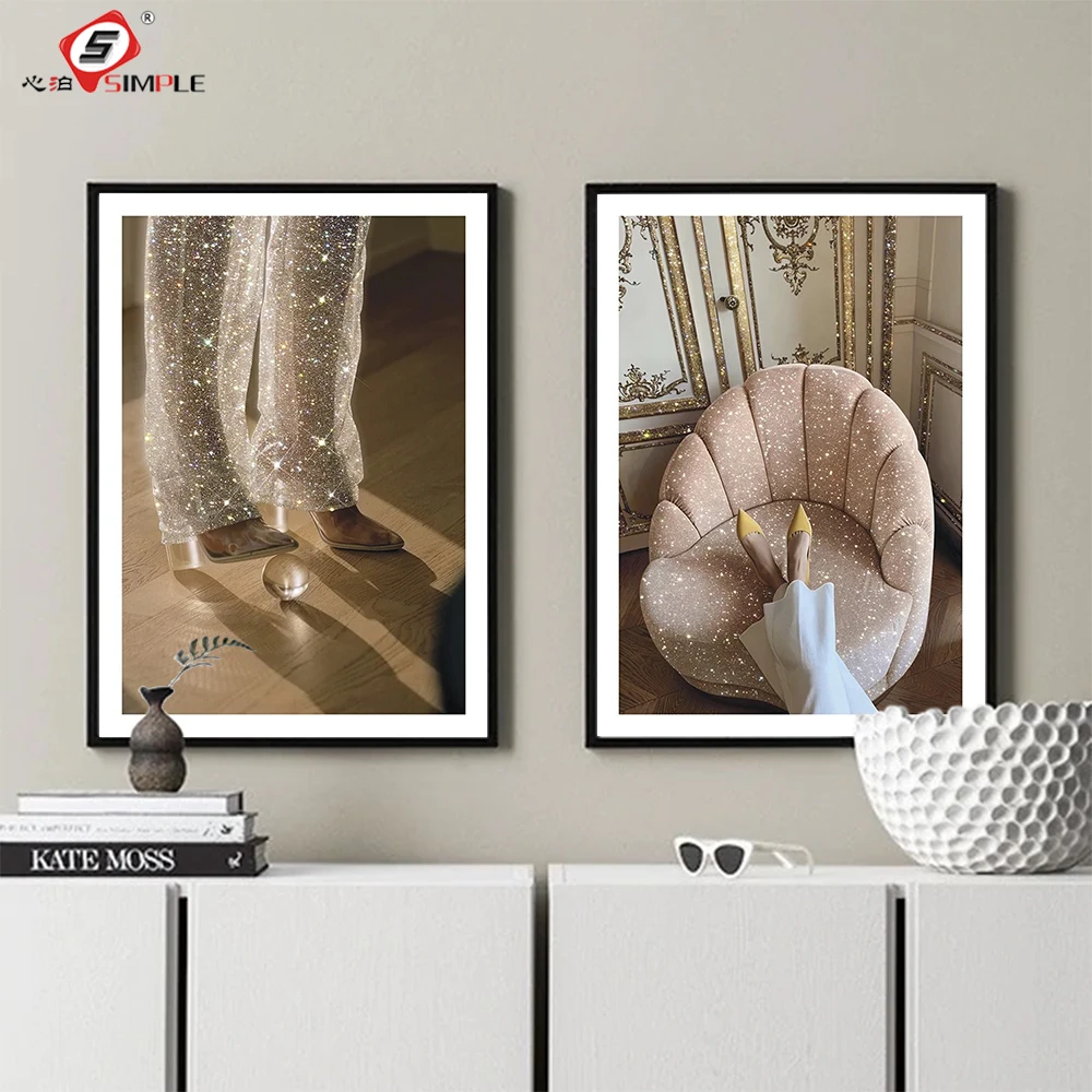 

Modern Wall Art Picture Princess Crystal High Heels Fashion Poster Canvas Art Print Canvas Painting For Girl Room Unique Decor