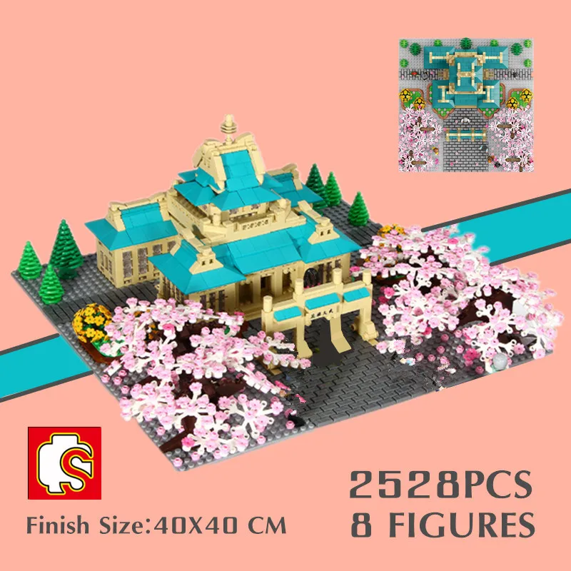 Новинка 2528 шт. Sembo блок японский уличный Senbon Torii Сакура Вишневое дерево домик