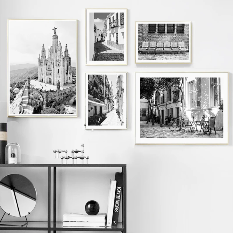 Винтажный винтажный городской постер черного цвета в Мадридском стиле пейзаж