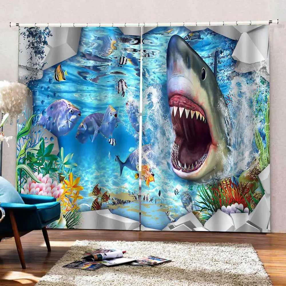 Штора Блэкаут с синим океаном 3d занавеска на окна роскошный в туманном лесу для