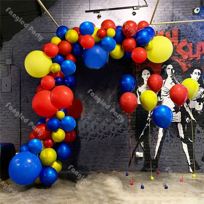 Conjunto de decoraci&oacute;n de globos para fiestas de cumplea&ntilde;os, Set de decoraci&oacute;n de globos de color amarillo, rojo, perla, azul marino, para Celebraci&oacute;n de beb&eacute;, guirnalda de globos de g&eacute;nero, 84 Uds.-0