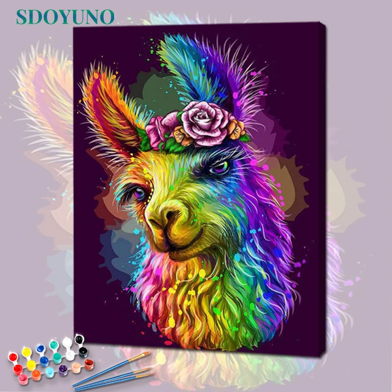 

SDOYUNO 60x75cm Oil Paint By Numbers Colourful Alpaca DIY Painting By Numbers On Canvas Animals Number Painting Home Decor Gift