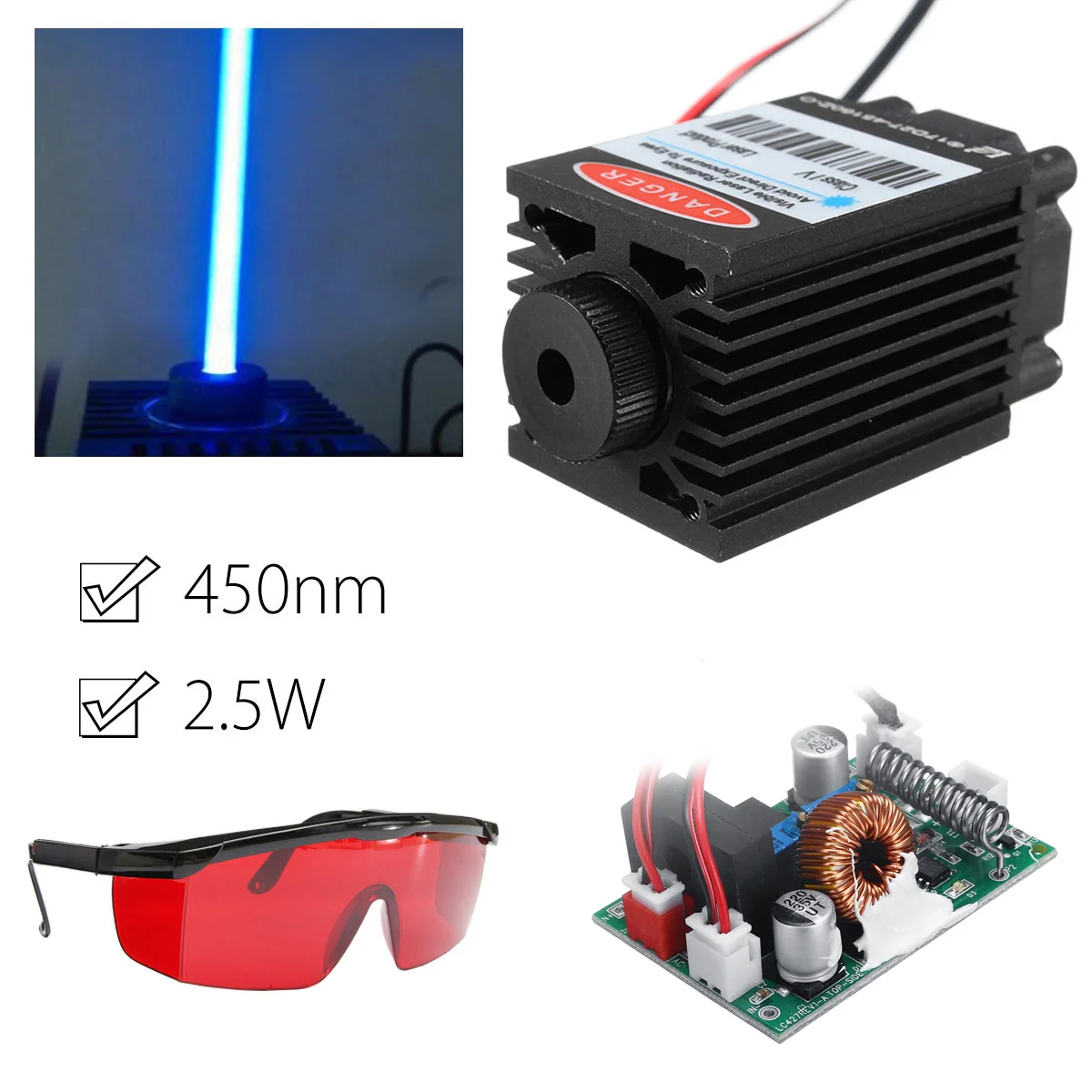2.5W 450nm Blue Laser Module TTL 12V Focusable High Power + Goggles for CNC Cutting Laser Engraving Machine Woodworking Parts enlarge