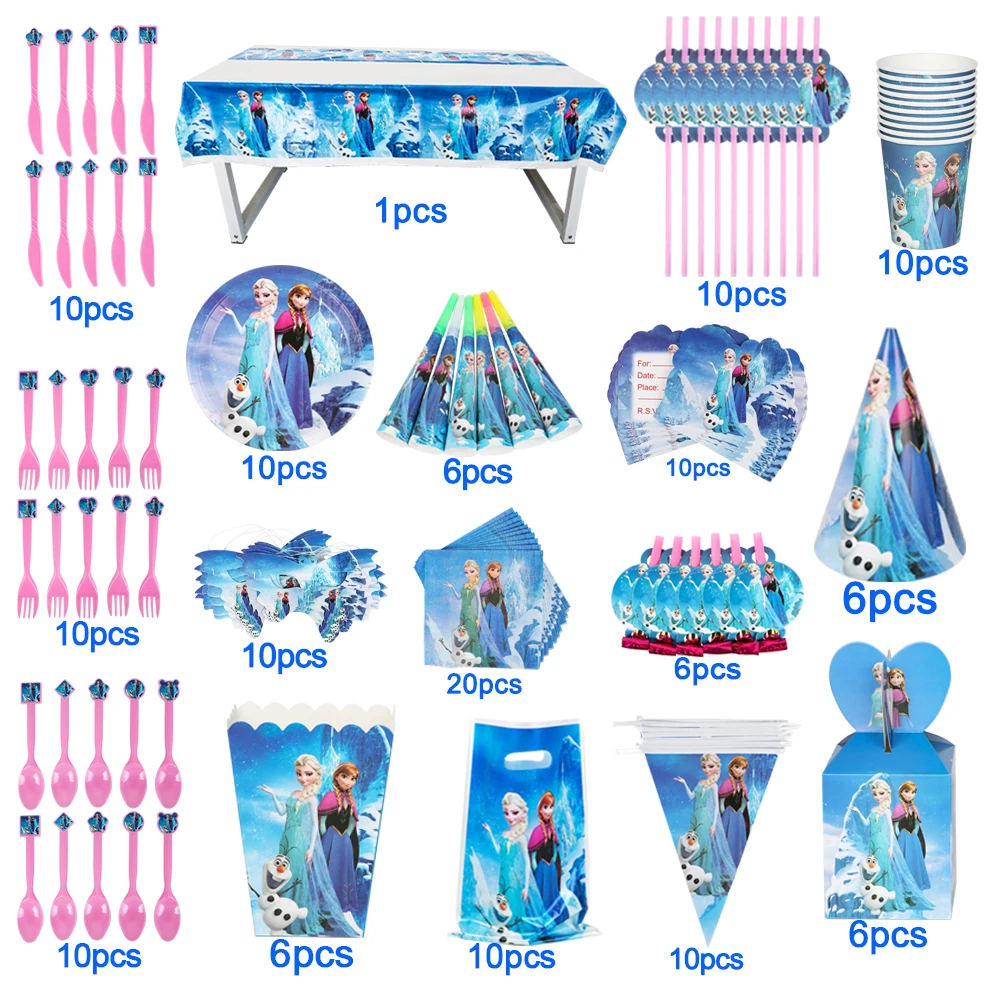 

Princess Frozen Party 151Pcs Supplies Disposable Tableware Cartoon Characters Cup Straws For Decor Kids Favor Baby Shower Gifts