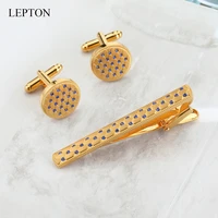 new arrival gold color cufflinks tie clips sets lepton crystal tie bar for men cuff links and tie clip set business best gift