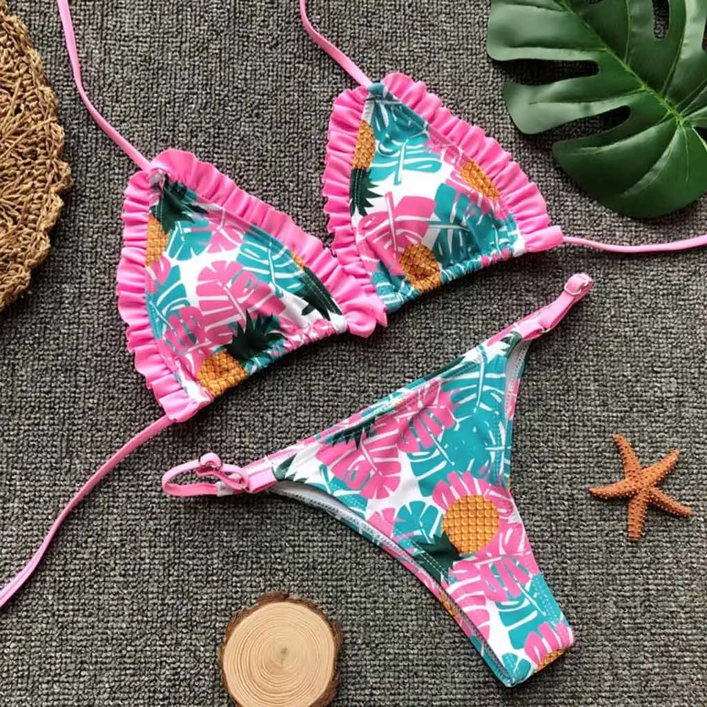 Женский сексуальный купальник на шнуровке комплект бикини с низкой талией