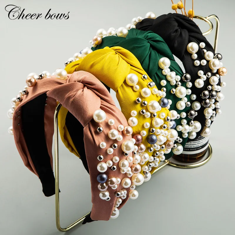 

2020 New Women Hair Accessories Fashion Knot Fabric Full Pearl Hair Bands For Women Girls Vintage Autumn Winter Lady Headbands