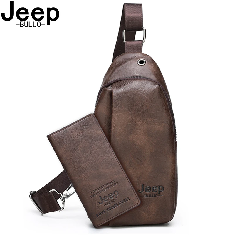 Мужской комплект нагрудная сумка jeep buluo оранжевая через плечо и кошелек из