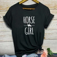 horse girl letter print t shirt women short sleeve o neck loose tshirt summer women causal tee shirt tops camisetas mujer