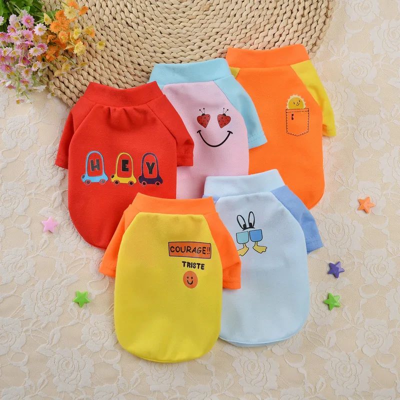 

2021 New Pet Clothes Summer Dog T-shirt Cute Puppy Costume Cats Dogs Clothing for Chihuahua Yorkie 2 Legs Pets Shirt XS-XL