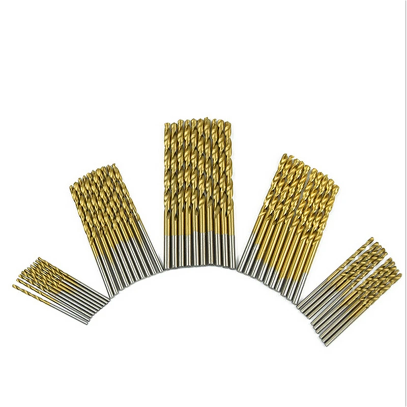 50 шт. набор сверл с титановым покрытием HSS высокоскоростные стальные сверла