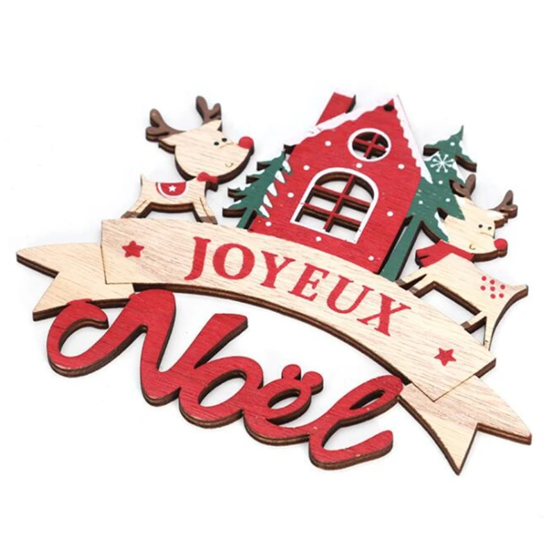 

Wooden Christmas House Elk Desktop Ornament Creative Wood Crafts Decor for Home