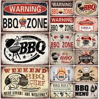 bbq warning metal tin sign oven vintage wall decor plaque painting barbecue shop restaurant craft pub home decor 20x30cm
