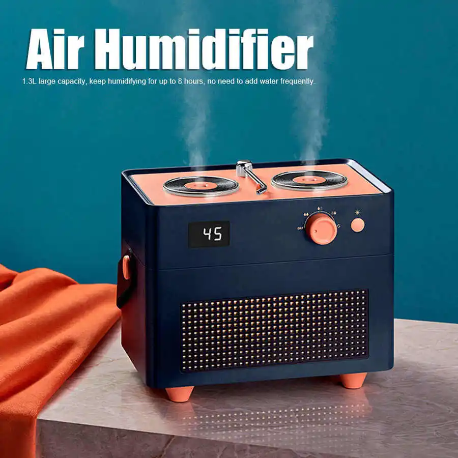 

1.3L Retro Air Humidifier Double Spray Mini Diffuser USB Charging Digital Display Intelligent Humidifier for Home Office