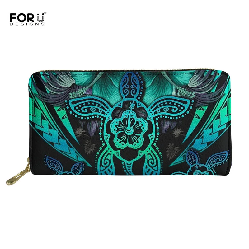 

FORUDESIGNS Wallet Women Polynesia and Turtle Printing PU Leather Wallets Ladies Fashion Clutch Classic Daily Coin Purses 2021