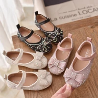 girls crystal shoes children flats kids dress shoes bling glitter leather shoes for wedding party princess sweet bow knot spring