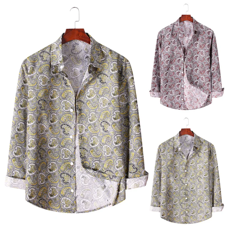 

Men's Beach Shirt Long Sleeve Hawaiian Long Sleeve Printed Shirt Summer Vacation Casual Tops Men's Oversized Long Sleeve Shirt