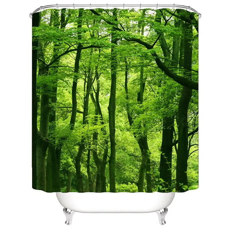 Зеленая занавеска для душа Современная 3D растительная пейзаж печать живопись с