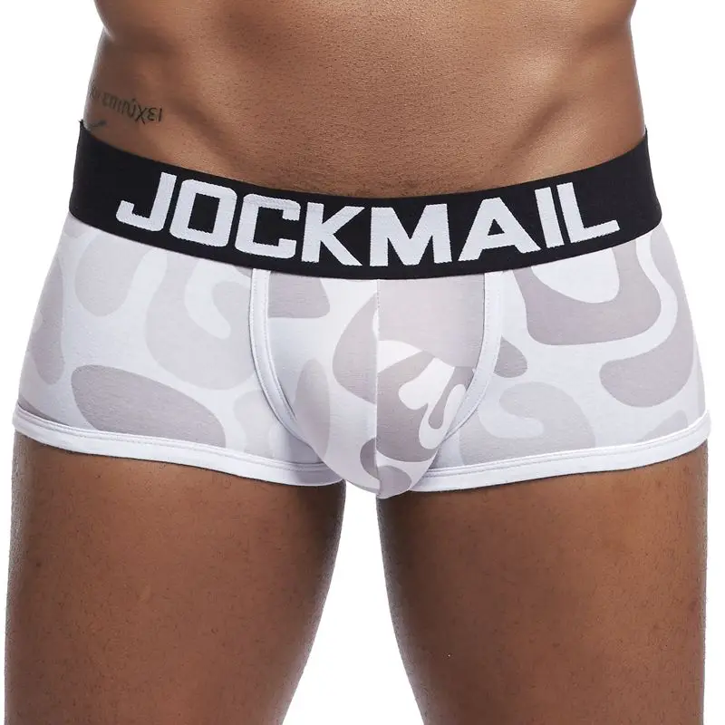 JM437-Gray Бренд JOCKMAIL, мужские боксеры, хлопковое сексуальное мужское нижнее белье, боксеры с u-образной выпуклой сумкой, трусы с принтом листьев, Сетчатое дышащее нижнее белье для геев - Цвет: JM437-Gray