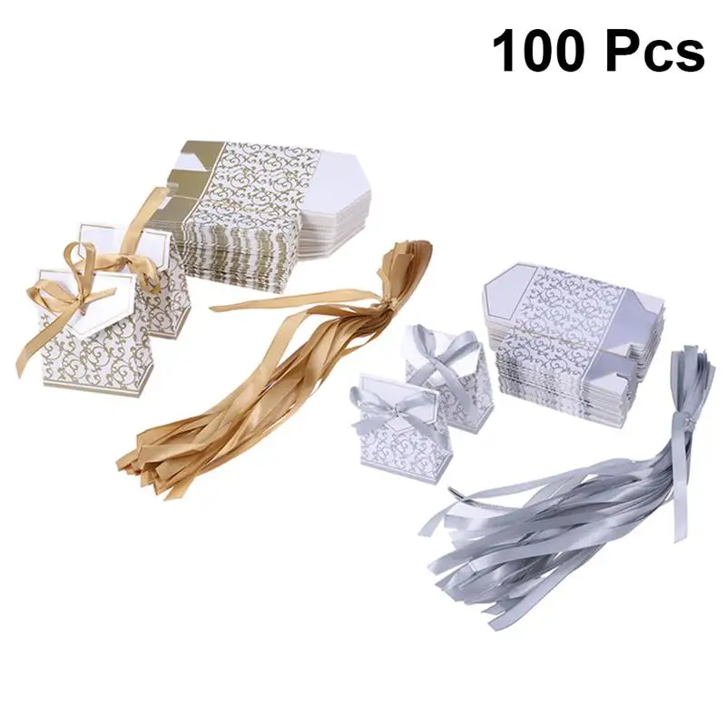 Golden and Silver 100 шт Вечерние подарочные пакеты бумажный с бантом коробка для конфет для свадебного украшения Крафт свадебные сувениры и подарочная коробка - Цвет: Golden and Silver