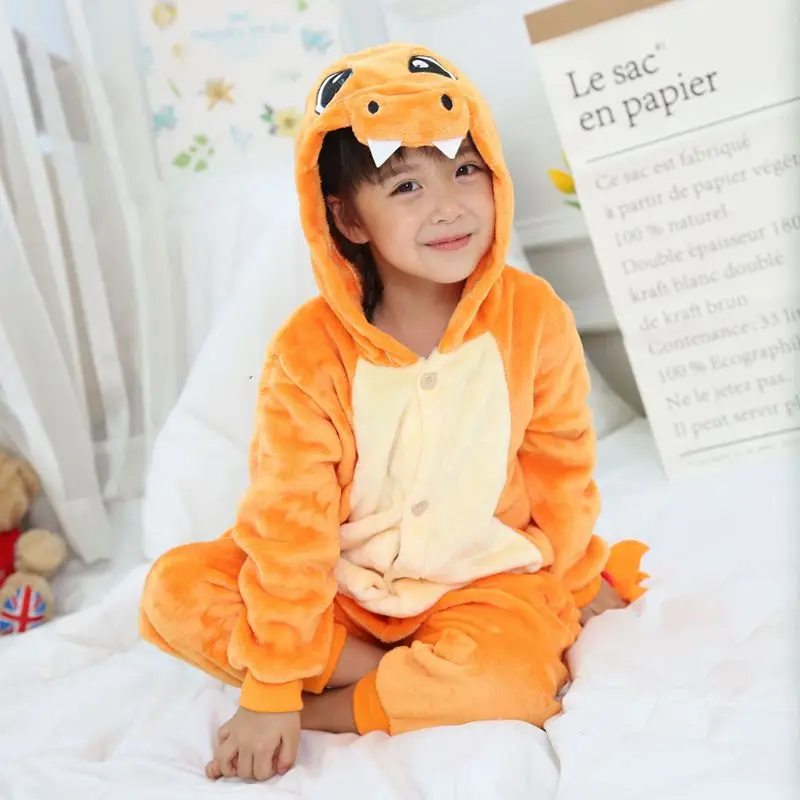 

Kigurumi Costume Fire Dragon Dinosaur Kids Cosplay Onesie Lovely Warm Boy Girl Anime Animal Party Disguise Hooded Pajama