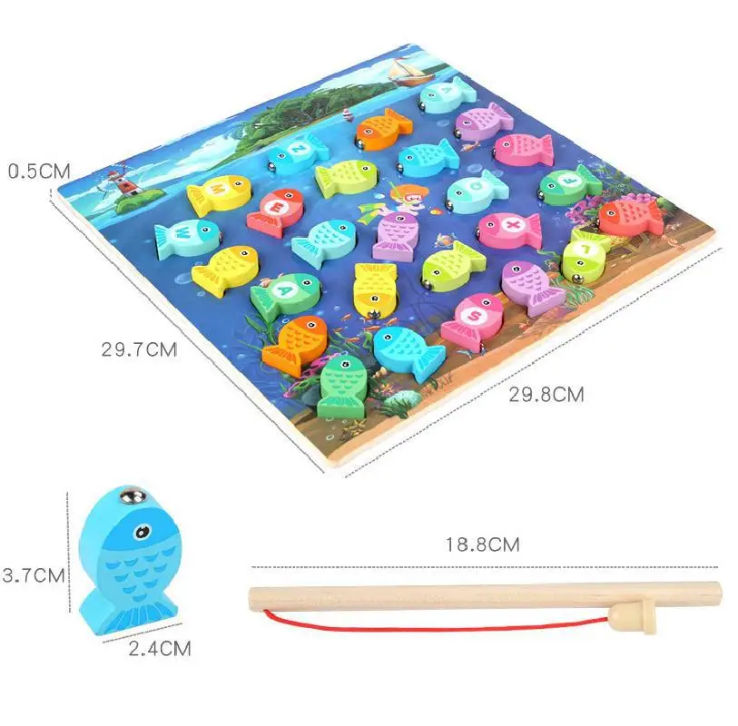 Деревянные магнитные игрушки для рыбалки детей Монтессори раннего развития игра