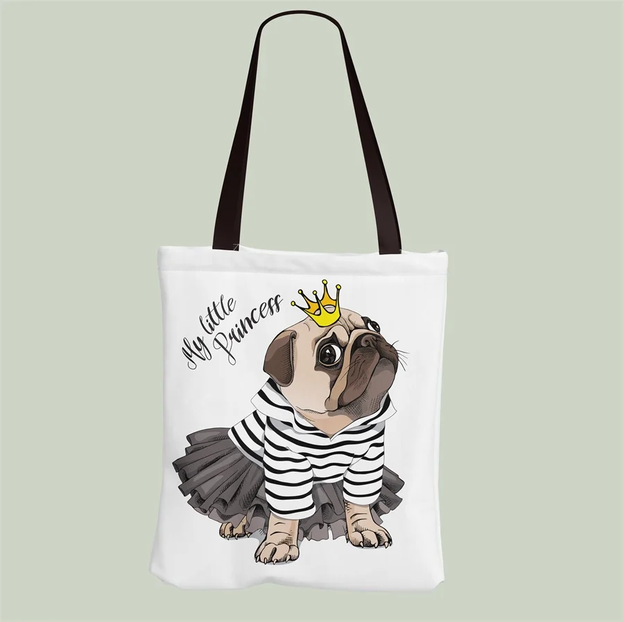 Женская тканевая сумка-тоут с принтом милого мопса экологически чистая