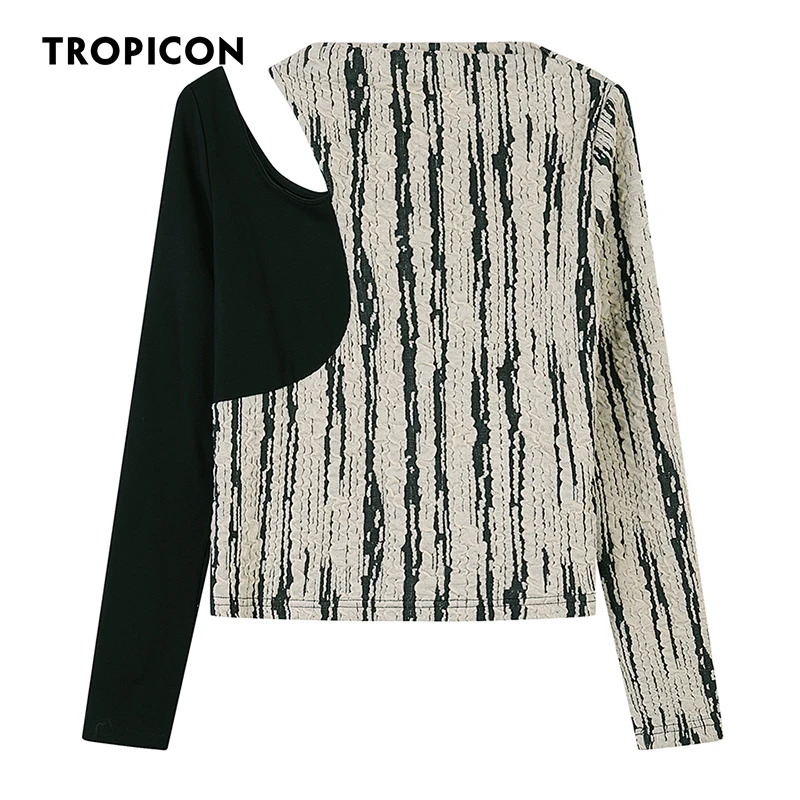 Женский топ с длинным рукавом и рюшами в полоску | Женская одежда