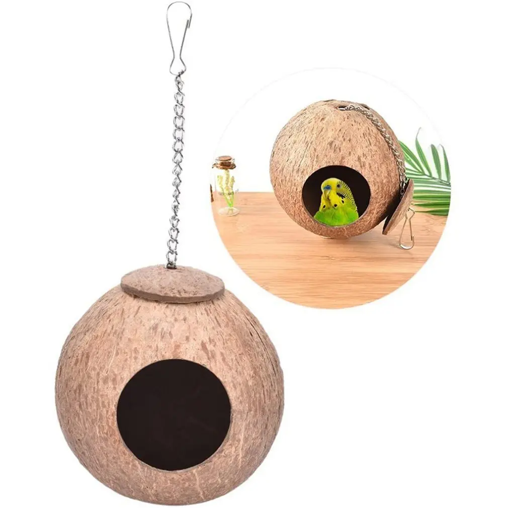 

Parrot Nest Natural Coconut Shell House Cage Feeder Parakeet Birds Squirrel Hamster Toys Pet Breed Decoration Supplies Pendant