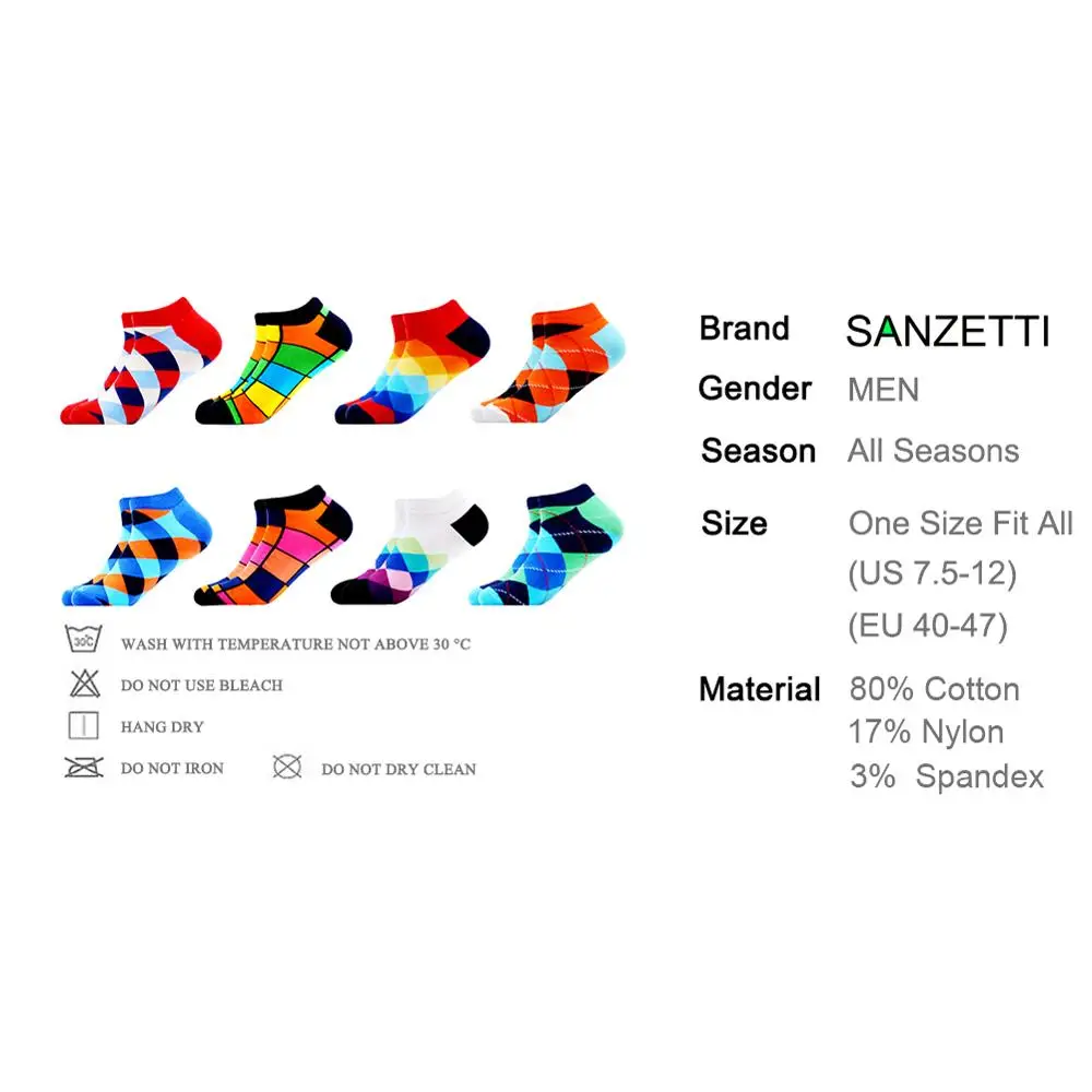 SANZETTI 8 пар/лот 2020 летние новые цветные мужские носки из чесаного хлопка по