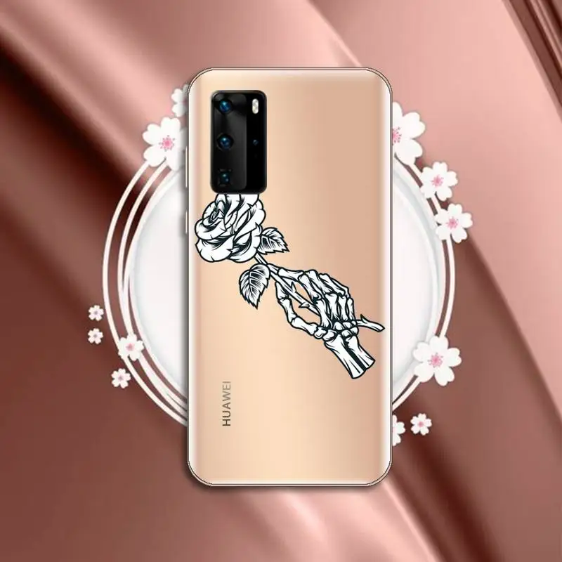 

Rose flower peony skeleton snake Phone Case Transparent for Huawei P honor 8 10i 20 30 40 smart 2019