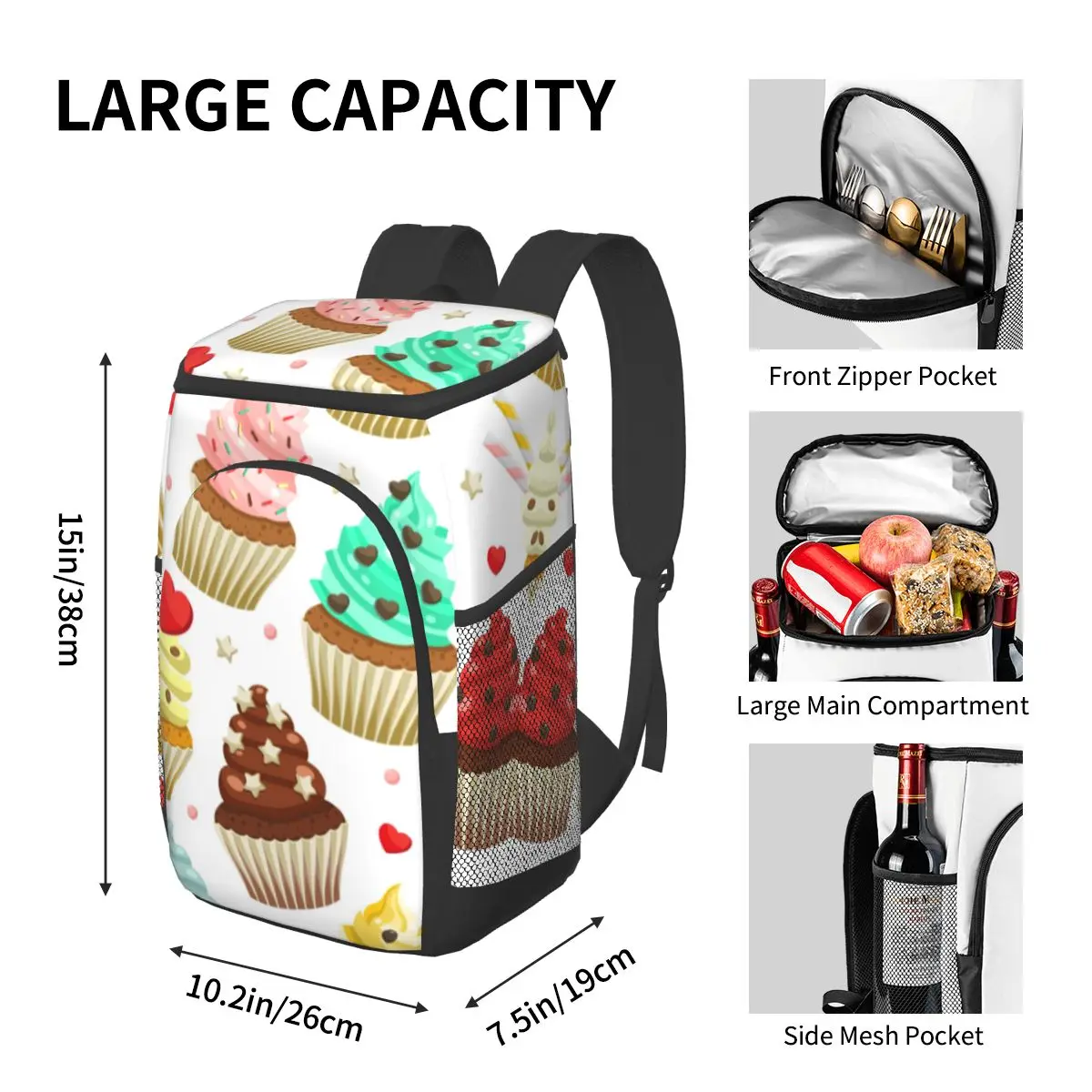 refrigerator bag cute cupcakes soft large insulated cooler backpack thermal fridge travel beach beer bag free global shipping