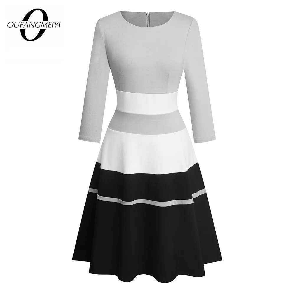 Женское элегантное осеннее классическое лоскутное платье в полоску