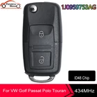 Флип-накопитель KEYECU с 2 кнопками для VOLKSWAGEN VW Golf 4 5 Passat b5 b6 polo Touran 434 МГц ID48 Chip 1J0 959 753 AG