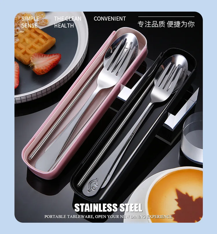 Portable Dinner Set Stainless Steel Tableware Chopsticks Fork Spoon Dinnerware For Kids School Cutlery Home Accessories | Дом и сад