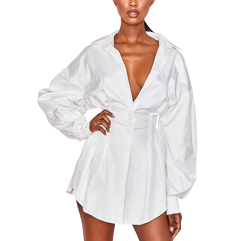 

Женское платье-рубашка с длинным рукавом, V-образным вырезом