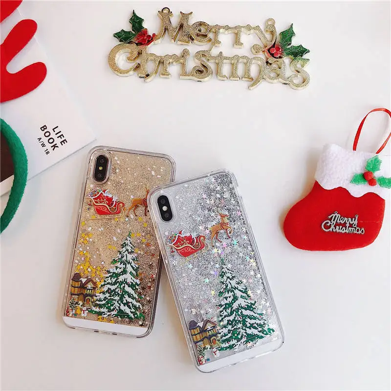 Merry Christmas Phone Case For iPhone 12 11 13 SE 2 11Pro Max XR XS Max X 7 8 6S Plus 11Pro Dynamic Quicksand Glitter Back Cover