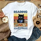 Футболка в винтажном стиле с изображением черного кота, забавные хлопковые футболки с рисунком для любителей чтения, потому что убийца-это не та