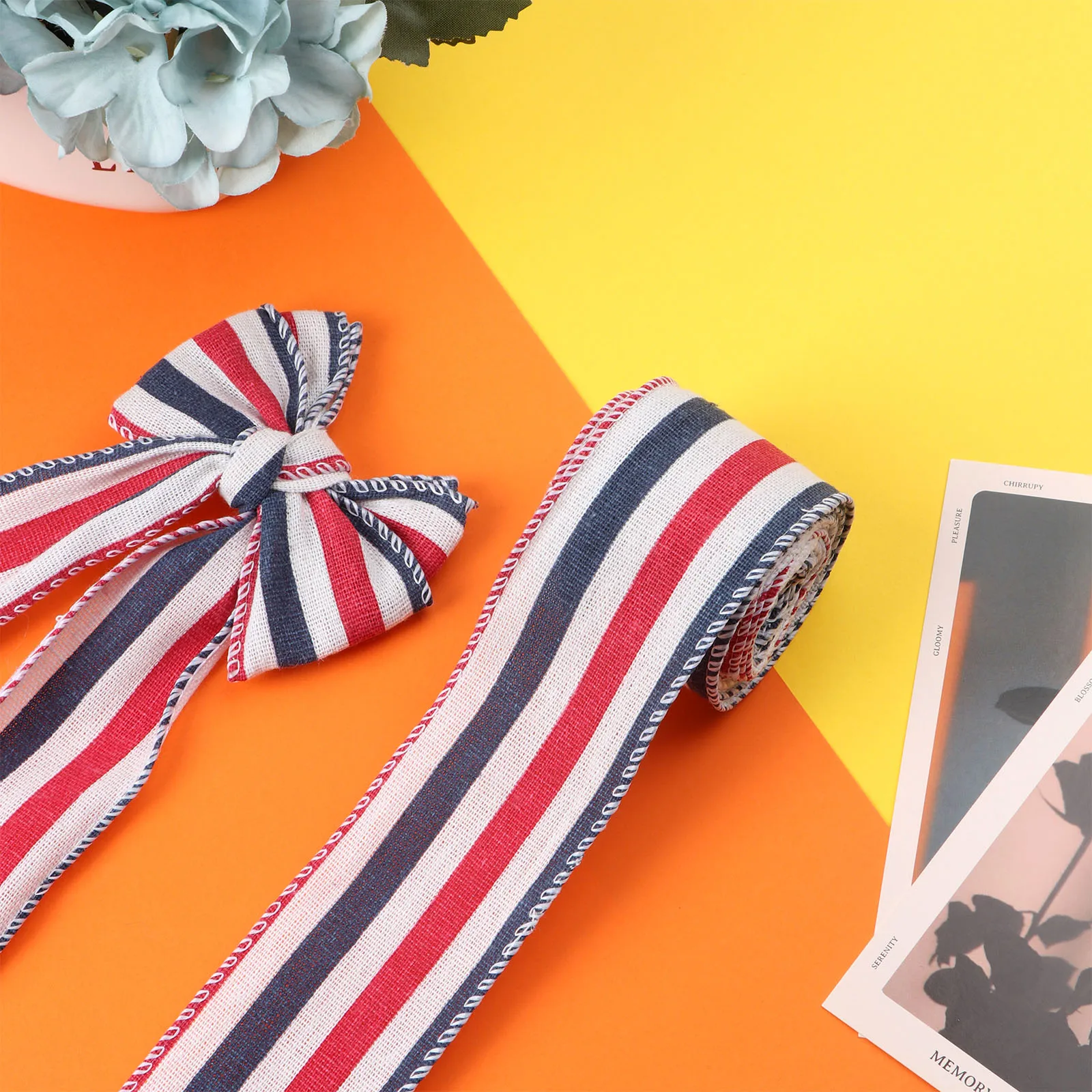 

Wired Ribbon Buffalo Plaid Independence Day Faux Burlap Patriotic for DIY Crafts Wrapping Gifts Floral Bows Wreath Decor