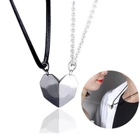 pair magnetic couple necklace lovers heart pendant distance faceted charm necklace women valentines day gift 2021 wholesale