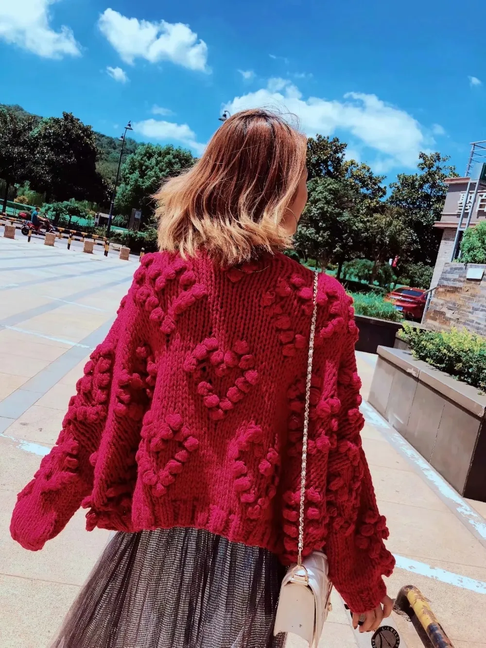 Withered sweaters women fashion blogger vintage hand knitted o-neck oversize love Jacquard weave thick pullovers sweaters women