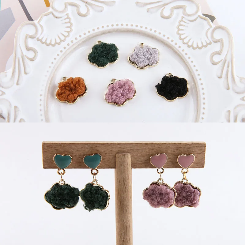 

50pcs/lot color Imitation lamb hair core cartoon cloud/flowers shape alloy floating locekt charms diy jewelry earring accessory