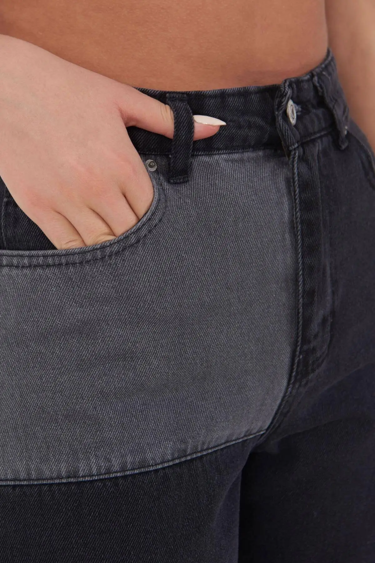 

Women Anthracite Gray Pants Pocket Detail Women Jeans 2021 Fashion