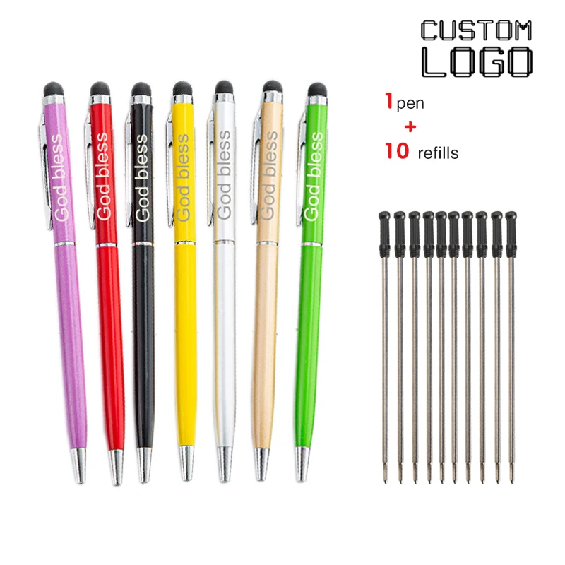 

1 ручка + 10 стержней лазерная гравировка цветная металлическая шариковая ручка многофункциональная емкостная сенсорная ручка Канцтовары д...