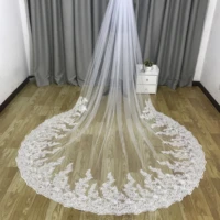 custom made luxury 3m wedding veils with sequins soft lace applique edge long cathedral length veils one layer tulle bridal veil