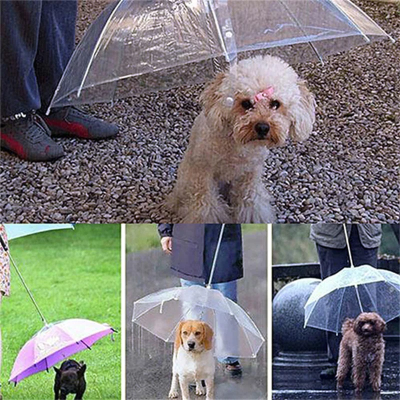 

2016 August Dog Walking Waterproof Clear Cover Built-in Leash Rain Sleet Snow Pet Umbrella Dog Raincoats